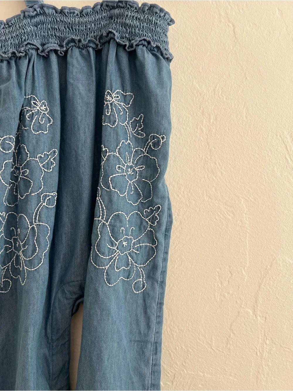 GAP Baby Denim Smocked Romper in Light Blue